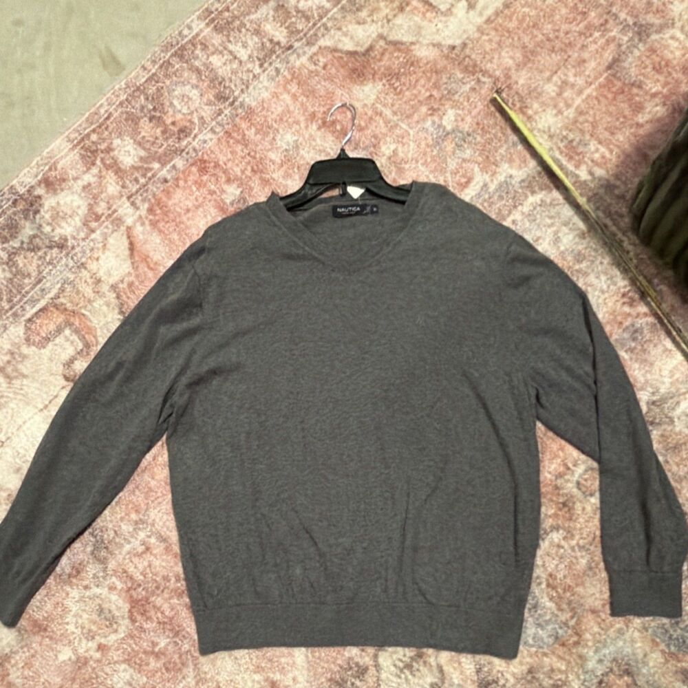 Nautica Men's Cotton Knit V-Neck Pullover Sweater Gray XL